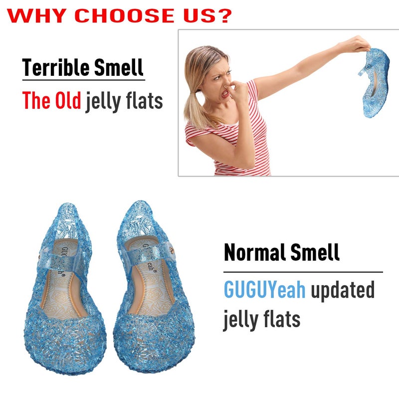 GUGUYeah Princess Costumes Jelly Flats Shoes, Cosplay Birthday Party Dress Up Sandals for Little Girls, Toddler or Kids Blue - Image 2